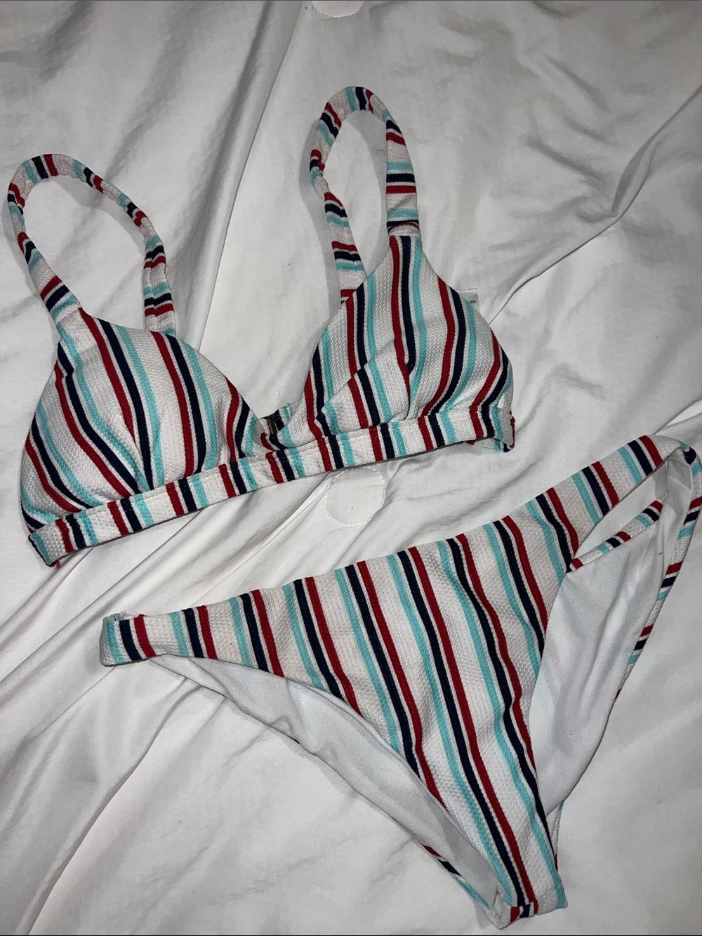 Striped Multicolor Triangle Bikini Top & Bottom Set - Unbranded